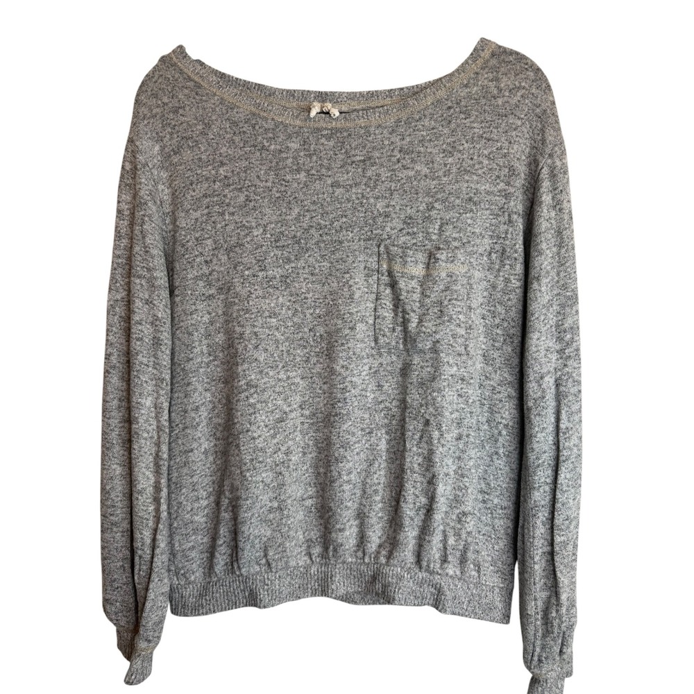 Anthropologie Women XS Heathered Grey Knit Boat Neck Long Sleeve Pocket Top